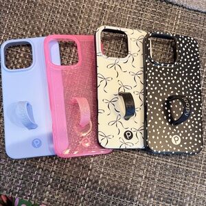 Loopy iPhone 16 Promax Case Set  - periwinkle, Pink, White/black dot, Black bow